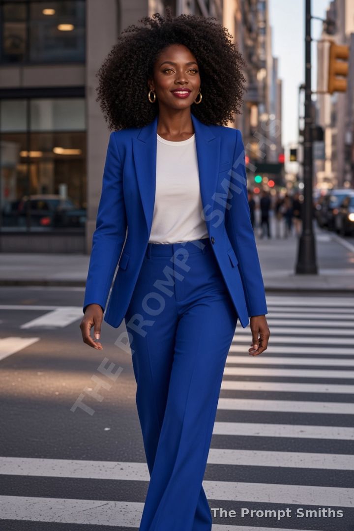 Demo character Nia walking across a city crosswalk